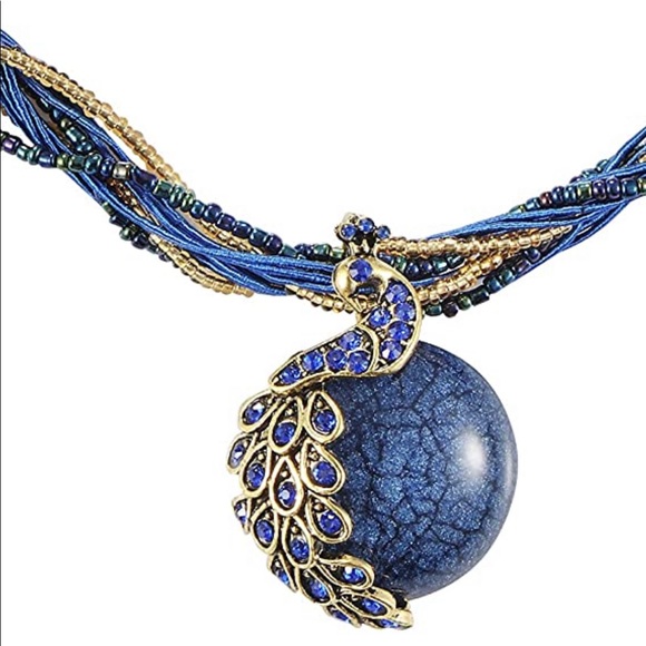 Beaded Style Pendant Opal Peacock Necklace - Picture 8 of 12